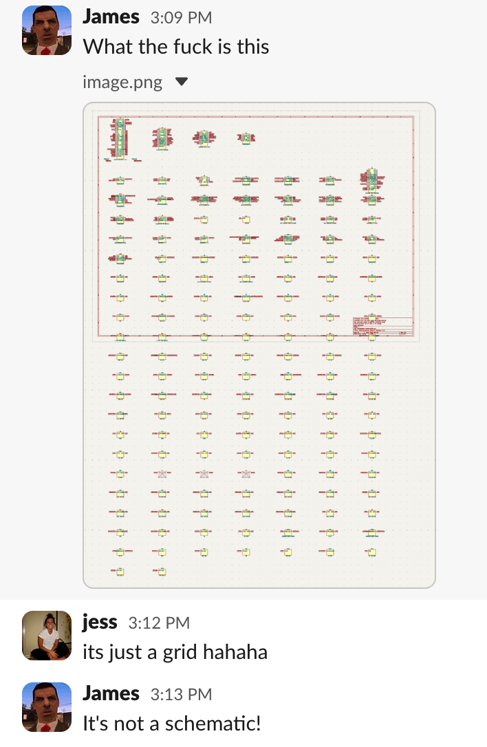 James asks what the component grid is; I reply that it is just a grid, and he says it is not a schematic