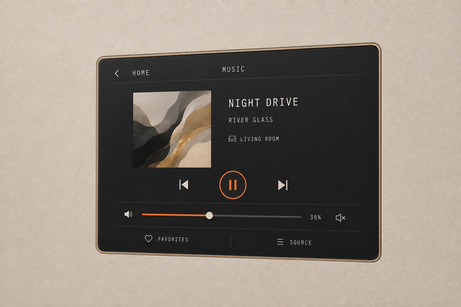 Early wall-panel concept showing a music interface
